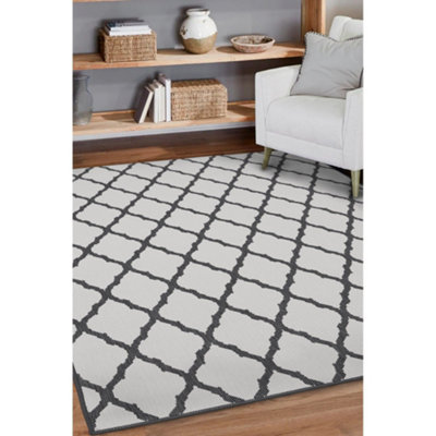 Melrose Alfresco Reversible Grey Navy Diamond Geometric Design Area Rug 100x150cm