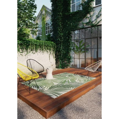 Melrose Allbee Tropical Leaves Foliage Green Flatweave Indoor/Outdoor ...