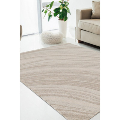 Melrose Blended Polyester Wave Design Natural Medium Indoor Area Rug ...