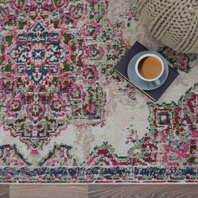 Melrose Chateau Pink Medallion Vintage Traditional Style Large Area Rug ...