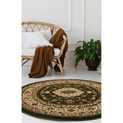 Melrose Classic Traditional Green Vintage Round Rug 133x133cm
