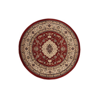 Melrose Classic Traditional Red Vintage Round Rug 133x133cm