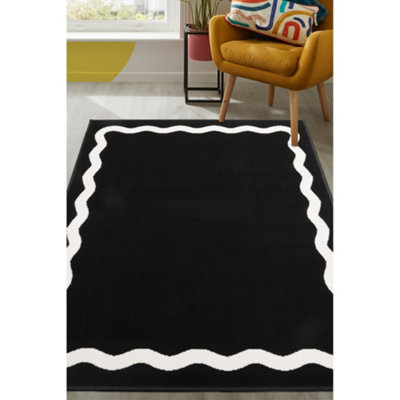 Melrose Colorama Scalloped Black Large Indoor Area Rug 160/230cm