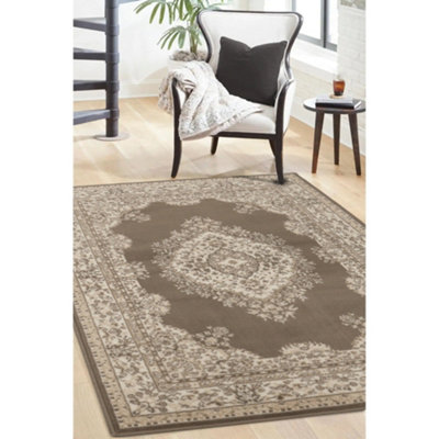 Melrose Colorama Traditional Taupe Medium Area Indoor Rug 120/170cm