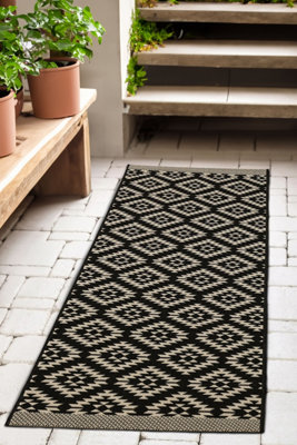Melrose Eden Genesis Black Indoor Outdoor Area Runner Rug 3mm Pile Height - 67/200cm