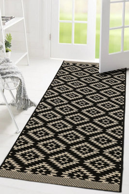 Melrose Eden Genesis Black Indoor Outdoor Area Runner Rug 3mm Pile Height - 67/300cm