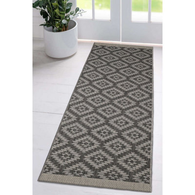Melrose Eden Genesis Silver Indoor Outdoor Area Runner Rug 3mm Pile Height - 67/200cm