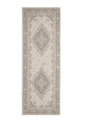 Melrose Eden Medallion Silver Coloured Indoor Outdoor Area Runner Rug 10mm Pile Height - 67/200cm