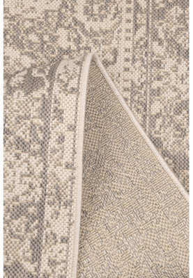 Melrose Eden Medallion Silver Coloured Indoor Outdoor Area Runner Rug 10mm Pile Height - 67/200cm