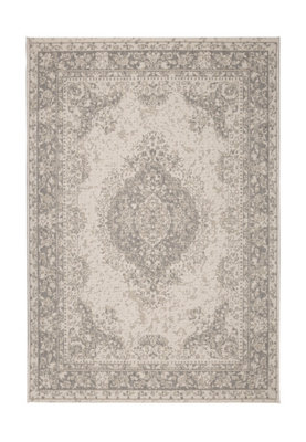 Melrose Eden Medallion Silver Coloured Medium Indoor Outdoor Area Rug 10mm Pile Height - 120/170cm