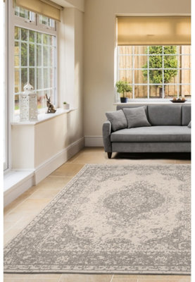 Melrose Eden Medallion Silver Coloured Medium Indoor Outdoor Area Rug 10mm Pile Height - 120/170cm