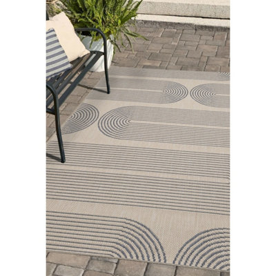 Melrose Eden Multi Patterned Arc Design Indoor Outdoor Navy 3mm Pile Height Large Area Rug - 160/230cm