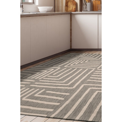 Melrose Eden Patches Grey Stripes Large Indoor Outdoor Area Rug 3mm Pile Height - 160/230cm