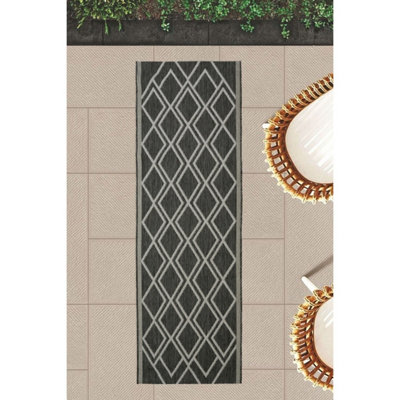 Melrose Eden Silver Diamond Design Pile Height 3mm Indoor Outdoor Area Runner Rug - 67/200cm