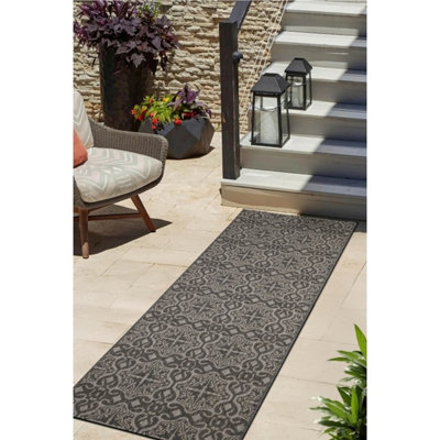 Melrose Eden Victorian Grey Indoor Outdoor Runner Area Rug 3mm Pile Height - 67/200cm