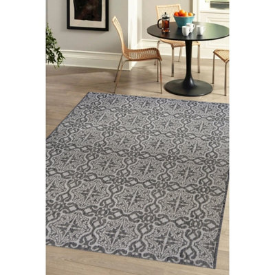Melrose Eden Victorian Grey Medium Indoor Outdoor Area Rug 3mm Pile Height - 120/170cm