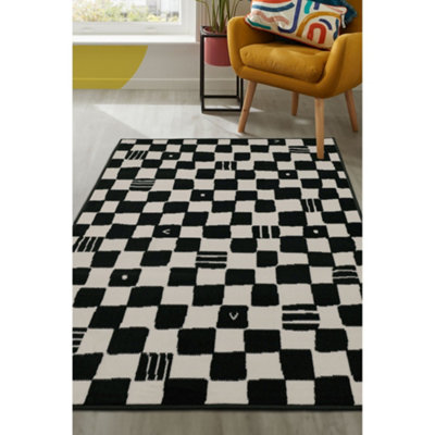 Melrose Fun Checkered Black White Chessboard Style Design Indoor Large ...