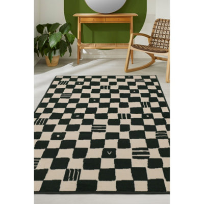 Melrose Fun Checkered Green Chessboard Style Design Indoor Large Area Rug 160/230cm