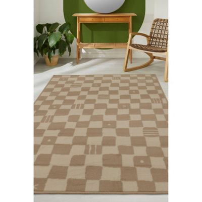 Melrose Fun Checkered Natural Chessboard Style Design Indoor Large Area Rug 160x230cm