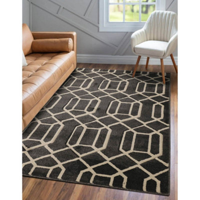 Melrose Geometric Charcoal Patterned Shape Design Indoor Small Area Rug ...