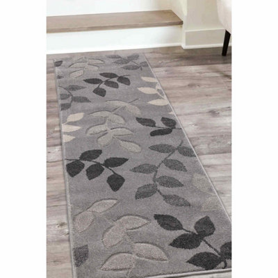 Melrose Leaf Grey Geometric Design Indoor Area Runner Rug 060/200cm