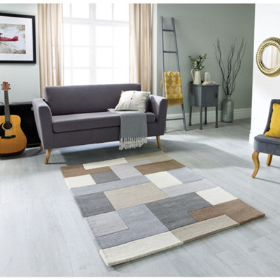 Melrose Lexus Geometric Natural Beige Blocks Indoor X-Large Area Rug ...