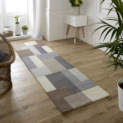 Melrose Lexus Geometric Natural Grey Blocks Indoor Large Area Runner ...