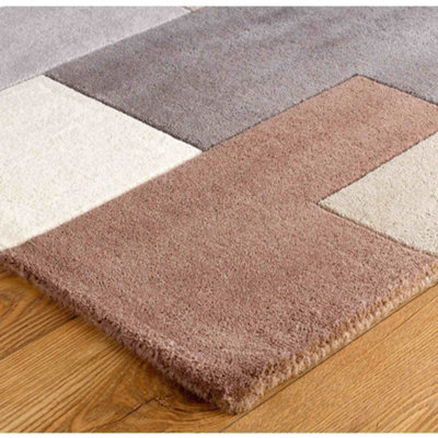 Melrose Lexus Geometric Natural Grey Blocks Indoor Large Area Runner ...