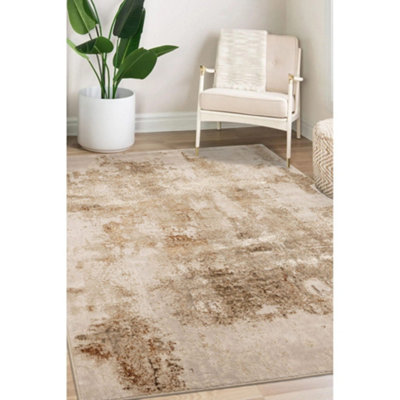 Melrose Marble Champagne Effect Patterned Indoor Medium Area Rug 120/170cm
