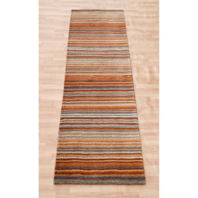 Melrose Mubai Stripe Wool Made Rust Runner Area Rug 060/230cm