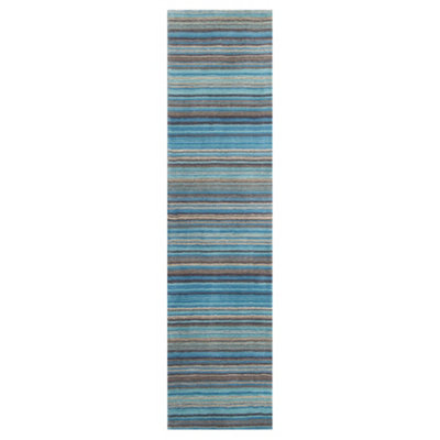 Melrose Mubai Stripe Wool Made Teal Runner Area Rug 060/230cm