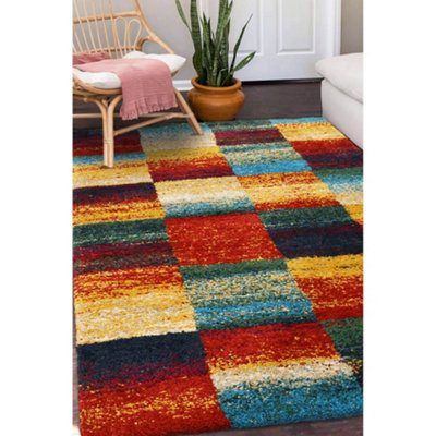 Melrose Noble Multi Colour Blocks Design Indoor Medium Area Rug 120/170cm