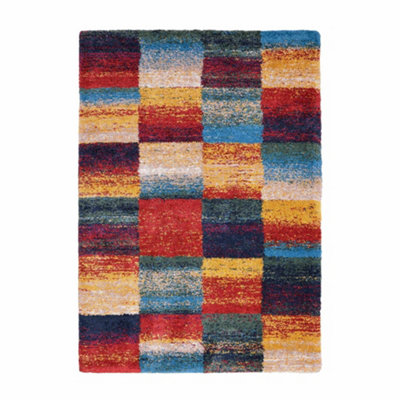 Melrose Noble Multi Colour Blocks Design Indoor X-Large Area Rug 200/290cm
