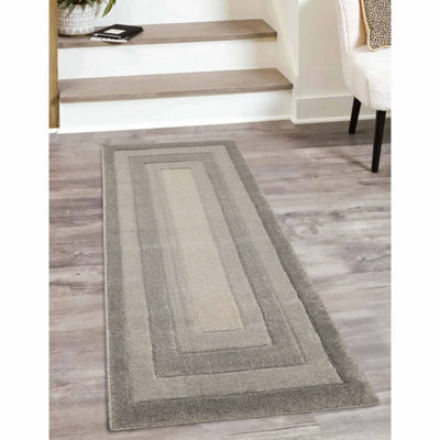 Melrose Portia Border Grey Indoor Medium Area Runner Rug 12mm Pile ...
