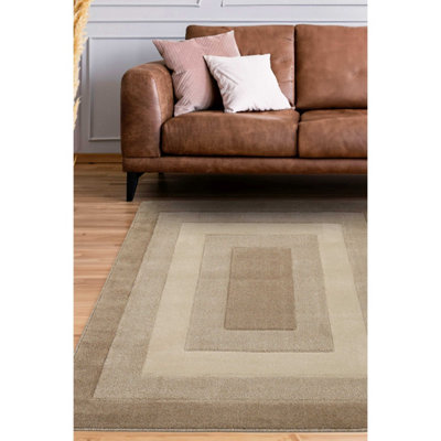 Melrose Portia Border Latte Indoor Medium Area Rug 12mm Pile Height 120/170cm
