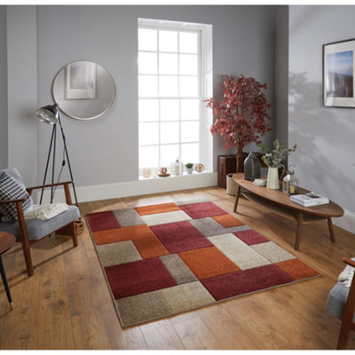 Melrose Salerno Omega Red Blocks Patterned Design X-Large Indoor Area Rug 200/285cm