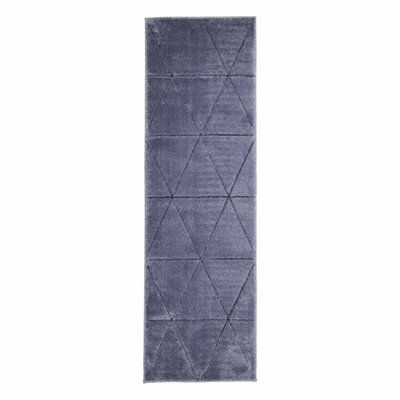 Melrose Solid Blue Lines Design Indoor Area Runner Rug 12mm Pile Height ...