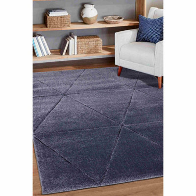 Melrose Solid Blue Lines Design Indoor X-Large Area Rug 12mm Pile ...