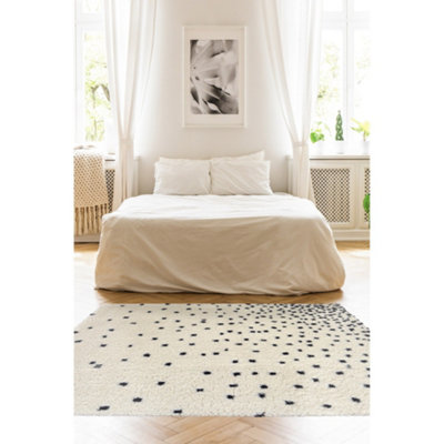 Melrose Spotty Black White Shaggy High Pile Medium Area Indoor Rug 120 ...
