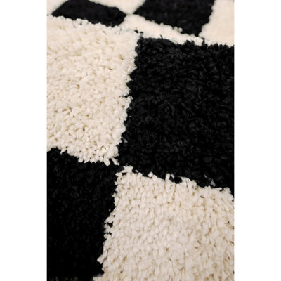 Melrose Super Soft Venus Shaggy Snuggly Checked Black & White Area Rug 120/170cm