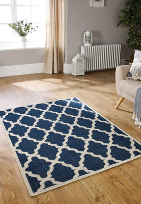 Melrose Trellis Gel Flatweave Blue Medium Area Rug 060/180cm