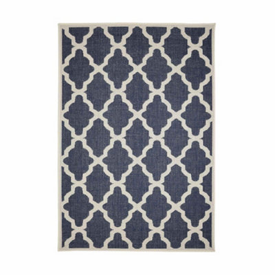 Melrose Trellis Gel Flatweave Blue Medium Area Rug 080/150cm