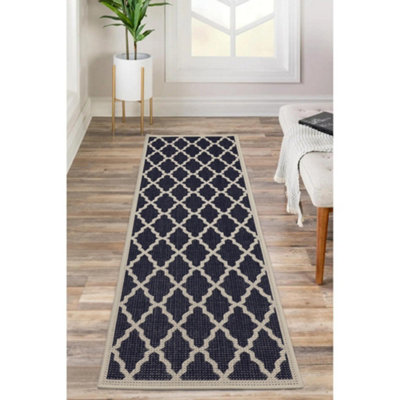 Melrose Trellis Gel Flatweave Blue Runner Rug 060/230cm