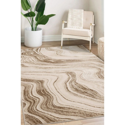 Melrose Watercolour Champagne Wave Effect Patterned Indoor Large Area Rug 140/20cm