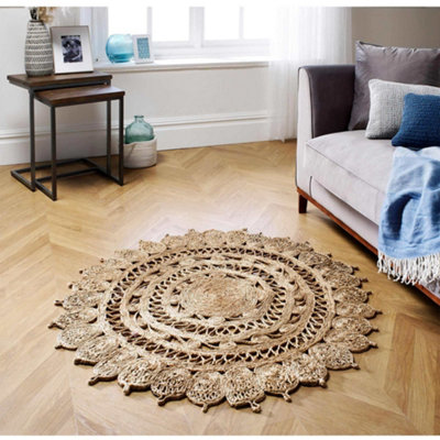 Melrose Zarla 100% Jute Natural Beige Durable Round Area Rug 150/150cm