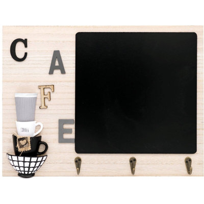 Memo Chalkboard and Coffee Cup Holder with 3 Key Hooks