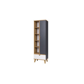 Memone Artistic Tall Cabinet - Golden Oak with Graphite & White Matt - W600mm x H2000mm x D400mm