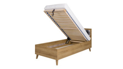Memone Bed with Hydraulic Storage - Sleek Golden Oak - W945mm x H900mm x D2045mm