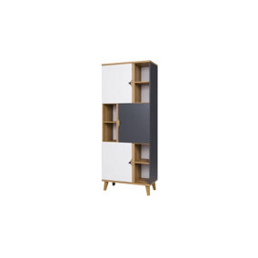 Memone Creative Display Cabinet - Golden Oak with Graphite & White Matt - W800mm x H2000mm x D400mm