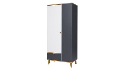 Memone Functional Wardrobe - Golden Oak with Graphite & White Matt - W900mm x H2000mm x D520mm